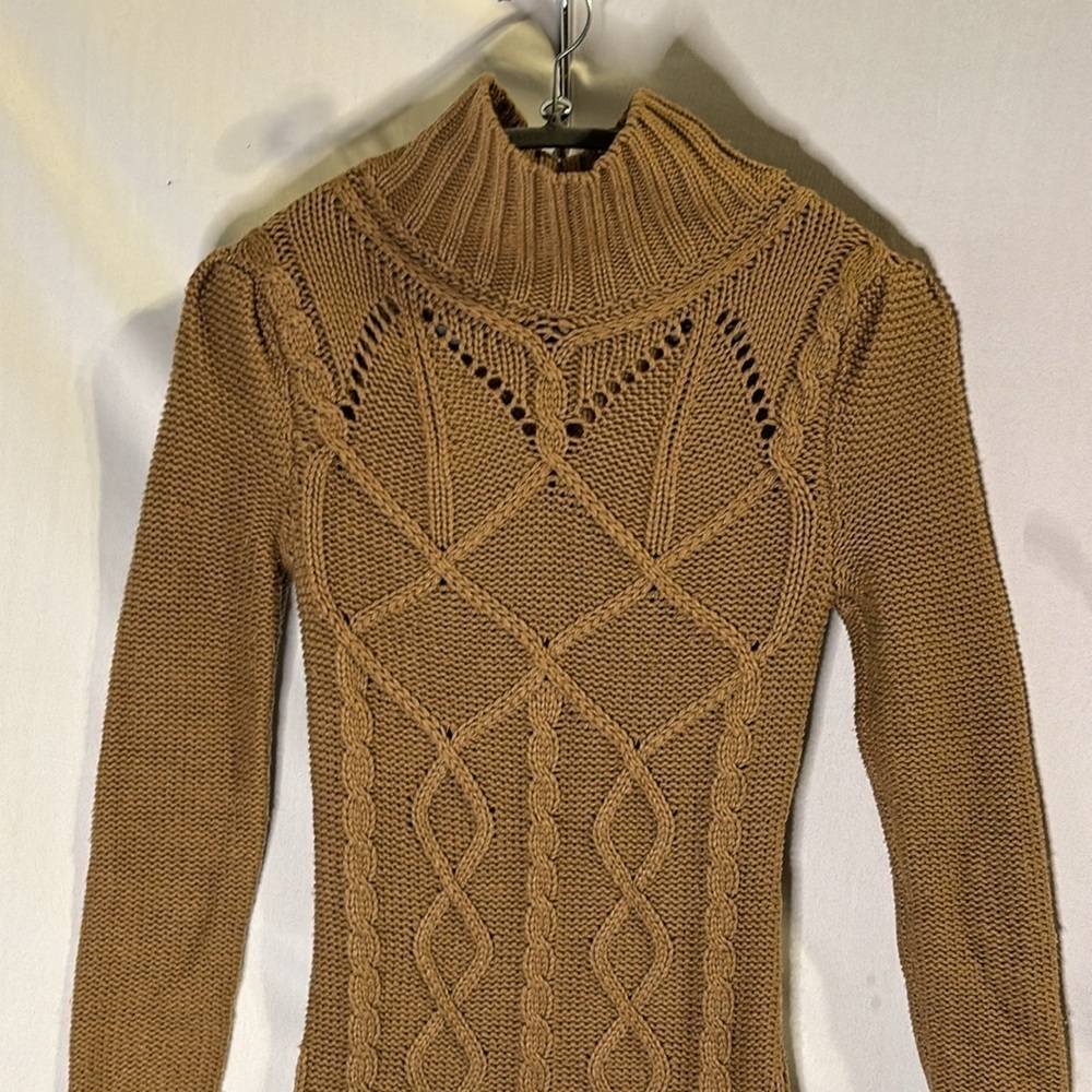 Victoria Secret Moda International Cable Knit Sweater Dress Bodycon Small Tan - Picture 3 of 7